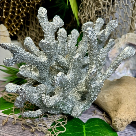 NEW Silver Poly Resin CORAL Coastal Nautical Beach Ocean Decor Bookend Shell Dis - Picture 4 of 16